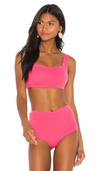 Marysia Reversible Palm Springs Sporty Bikini Top In Pink Gingham & Pink