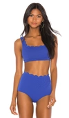 Marysia Reversible Palm Springs Sporty Bikini Top In Blue Gingham & Blue