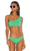 Marysia Reversible Santa Barbara One Shoulder Bikini Top In Green Gingham & Green
