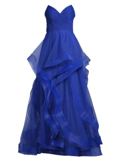 Basix Black Label Sweetheart Cascade Gown In Royal Blue