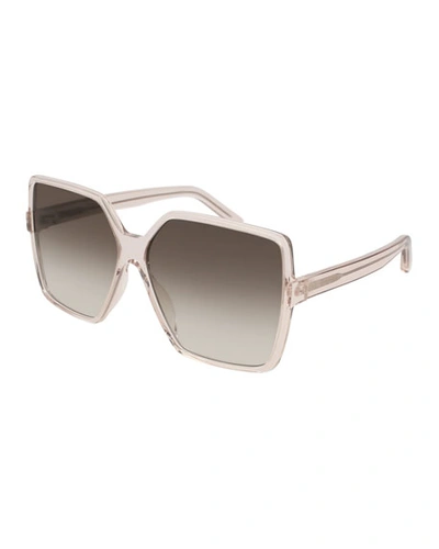 Saint Laurent Sl 232 Betty Oversized Square Transparent Acetate Sunglasses, Nude
