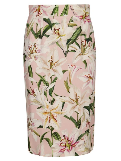 Dolce & Gabbana Printed Cady Stretch Pencil Skirt In Pink