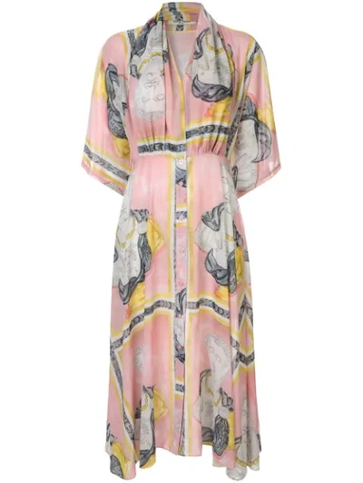 Tata Naka Printed Midi Dress In Pink