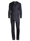 Isaia Double-breasted Plaid Wool Suit In Navy