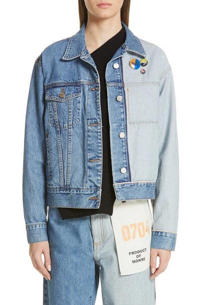 Monse Staggered Inside-out Patchwork Denim Jacket In Blue