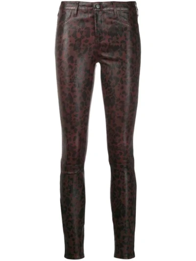 J Brand L8001 Leopard-print Stretch-leather Skinny Trousers In Purple