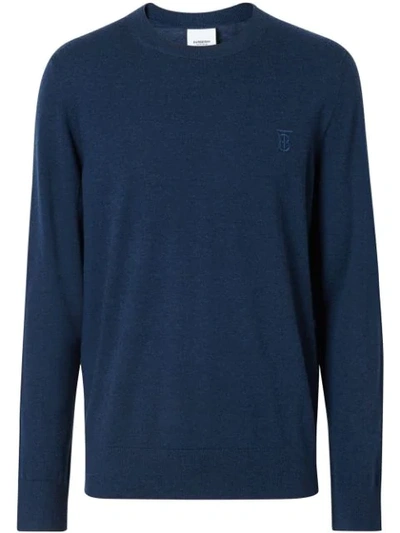 Burberry Logo-embroidered Cashmere Jumper In Uniform Blue Melange