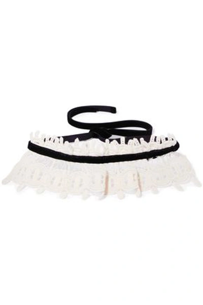 Anna Sui Woman Natural Corded Cotton-lace And Velvet Choker Cream