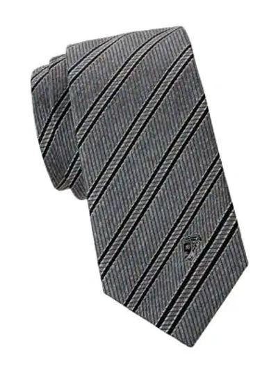 Versace Jacquard Stripe Silk Tie In Grey Black