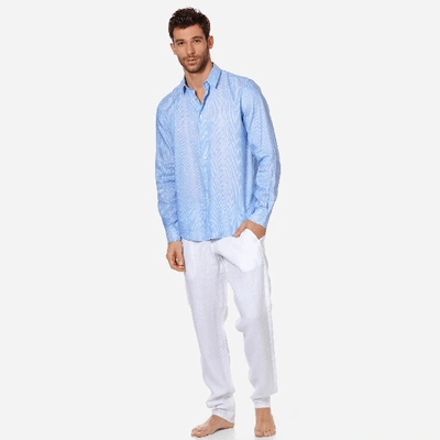 Vilebrequin Unisex Linen Cotton Shirt Multi Rayures In Blue