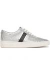 MICHAEL MICHAEL KORS MICHAEL MICHAEL KORS WOMAN KEATON GLITTERED FAUX LEATHER trainers SILVER,3074457345620482865