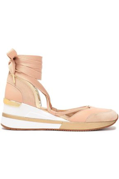 Michael Michael Kors Woman Paneled Suede And Textured-leather Sneakers Blush