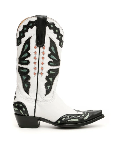 Jessie Western Butterfly Cowboy Boots In White,black,green