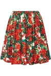 DOLCE & GABBANA PLEATED FLORAL-PRINT COTTON SKIRT