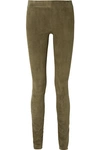 THE ROW TOMO PANELED STRETCH-SUEDE SKINNY trousers