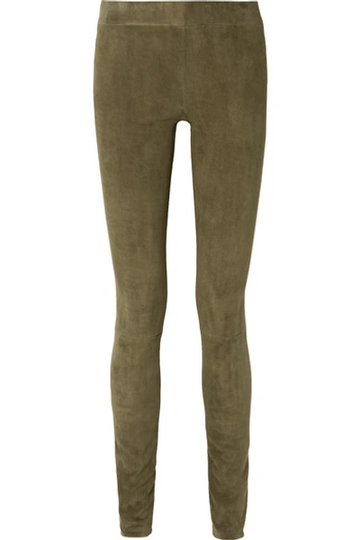 The Row Tomo Paneled Stretch-suede Skinny Trousers In Mushroom