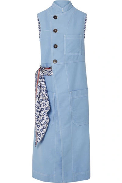 Chloé Scarf-waist Button-front Midi Waistcoat In Light Blue