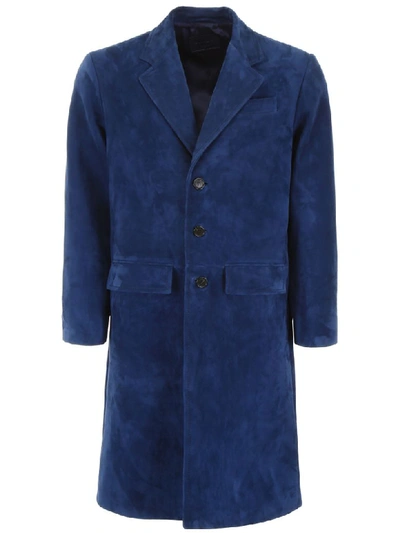 Prada Suede Coat In Blue