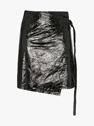 Helmut Lang Crinkled Coated-canvas Mini Wrap Skirt In Black