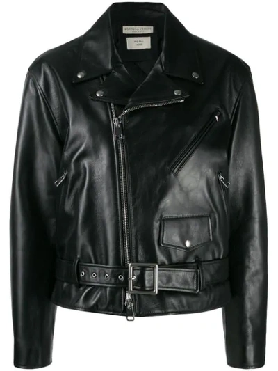Bottega Veneta Cropped Leather Biker Jacket In Black