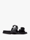 GANNI GANNI BLACK FLAT DUAL STRAP LEATHER SANDALS,S093213807010