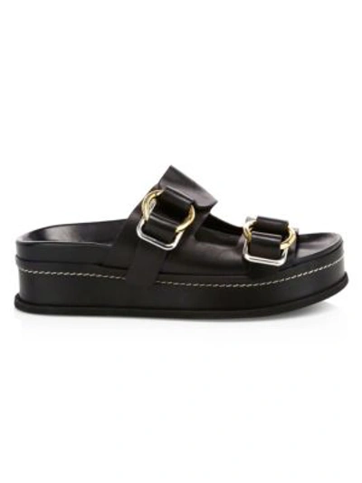 3.1 PHILLIP LIM / フィリップ リム WOMEN'S FREIDA BUCKLE LEATHER FLATFORM SANDALS,400099496339