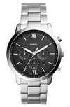 Fossil Men's Neutra Chronograph Stainless Steel Bracelet Watch 44mm In Silver/ Black/ Silver