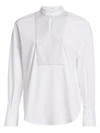 BRUNELLO CUCINELLI WOMEN'S EMBELLISHED CHEVRON BIB POPLIN SHIRT,0400011145217