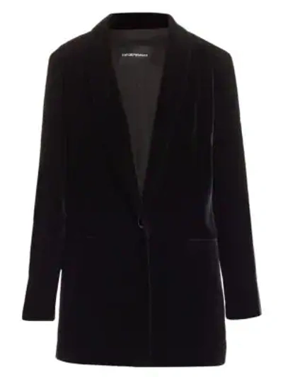 Armani Collezioni Emporio Armani Shawl-collar Velvet Boyfriend Blazer In Black