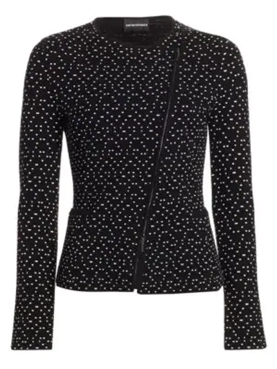 Armani Collezioni Emporio Armani Textured Diagonal-zip Jacket In Black