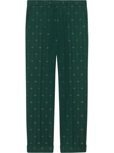 Gucci Interlocking G Stripe Wool Trouser In Green