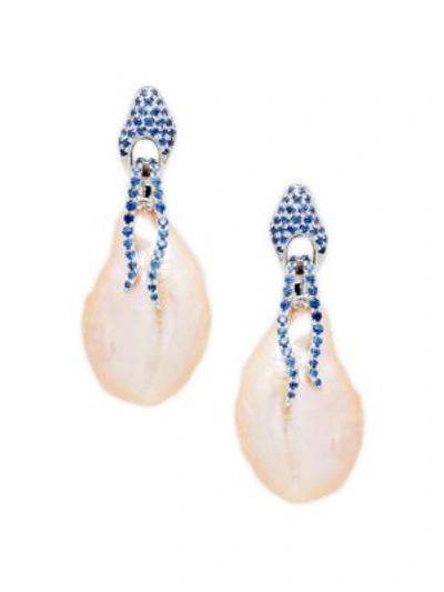 Tara Pearls 14k White Gold, Pink Baroque Freshwater Pearl & Sapphire Drop Earrings