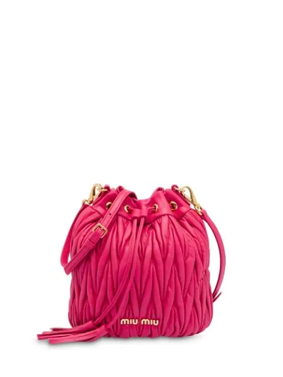 Miu Miu Matelassé Leather Bucket Bag In Pink