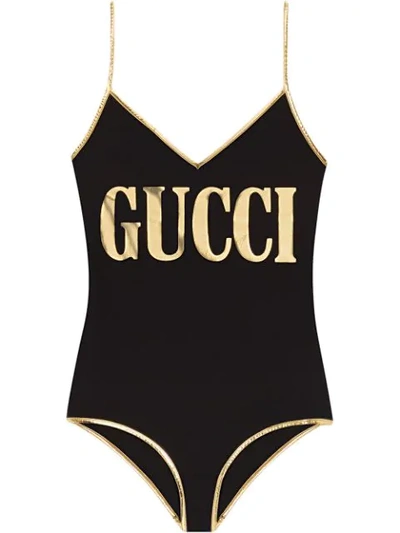 Gucci Black & Gold Logo One-piece Swimsuit