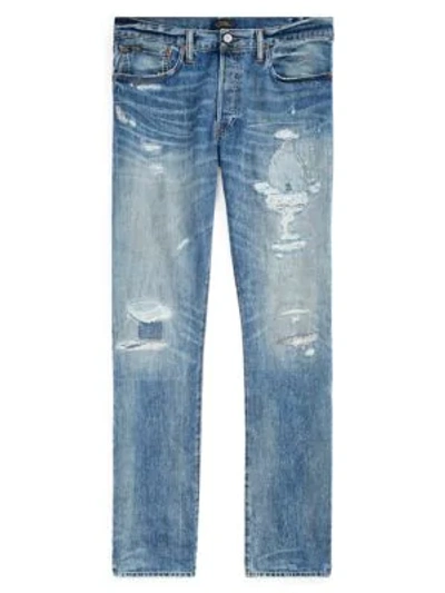 Polo Ralph Lauren Varick Slim Straight Distressed Jeans In Blue