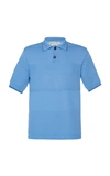 Marni Open-work Knit Polo Shirt In Blue