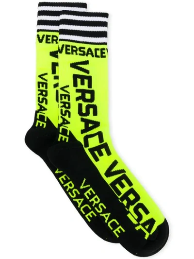 Versace Logo Knit Socks - 黄色 In Yellow