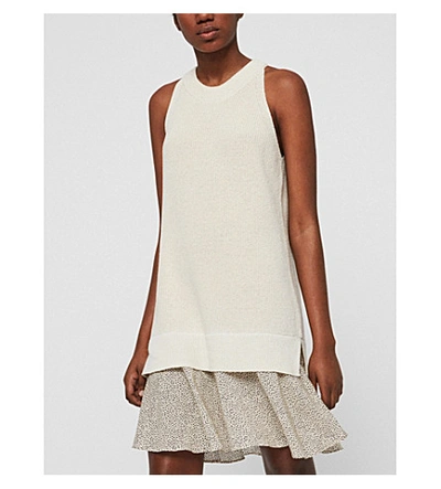 Allsaints Haliki Speckle Spotted Cotton-blend Mini Dress In Oyster White