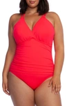 La Blanca Plus Size Solid Surplice One-piece Swimsuit Women's Swimsuit In Watermelon