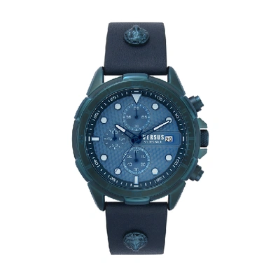 Versus Arrondissement Chronograph Leather Strap Watch, 46mm In Blue