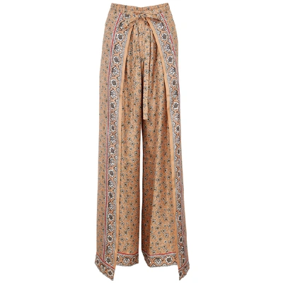 Chloé Bandana Print Sarong Waist Wide Leg Silk Pants In Brown