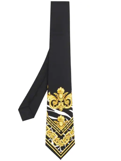 Versace Barocco Print Tie In Black
