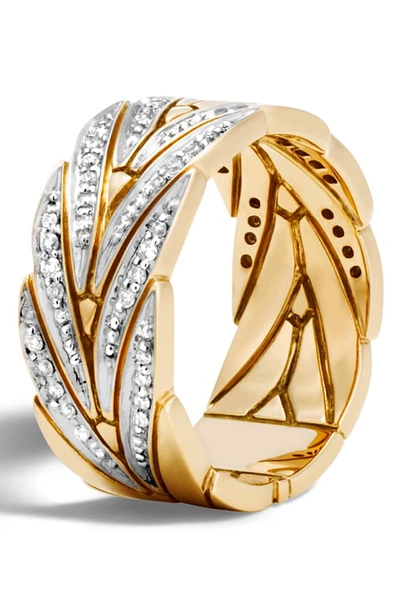 John Hardy 18k Yellow Gold Modern Chain Band Ring With Diamonds In White/gold