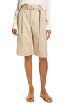 VINCE BELTED STRETCH COTTON & LINEN BLEND SHORTS,V593421670