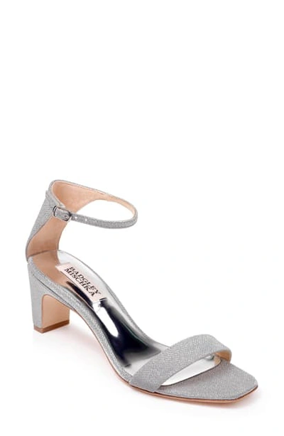 Badgley Mischka Aida Metallic Ankle Strap Sandal In Silver Glitter Fabric