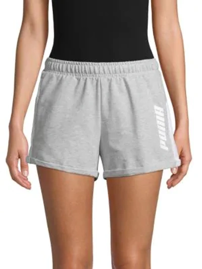 Puma Cotton Blend Logo Shorts In Grey