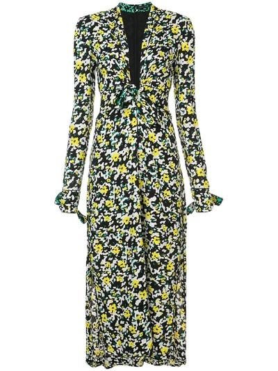 Proenza Schouler Knotted Floral-print Crepe Midi Dress In Forest Green