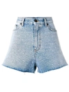 Saint Laurent Spotted Back Denim Shorts In Blue