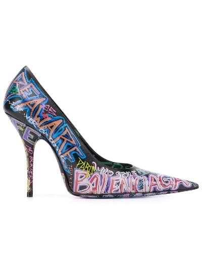 Balenciaga Graffiti Printed Pumps In 1187