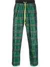 Amiri Cropped Checked Silk Drawstring Trousers In Green